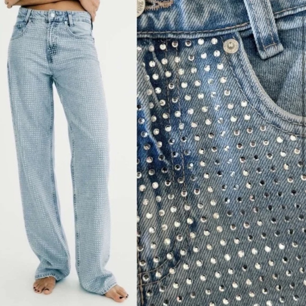 Zara TRF Wide-Leg Rhinestone Jeans